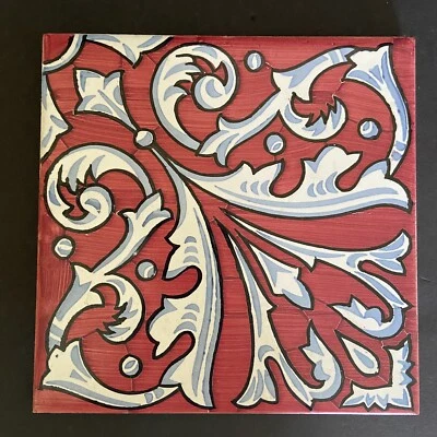 复古 Casa Pupo 瓷砖手绘锦缎 8 x 8 英寸西班牙签名 JS 西班牙 — 第 1/4 张图片