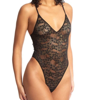 A3 New HANKY PANKY Night Fever Black Star Lace Bodysuit 158576 Lace Size L $88 - Image 1 of 4