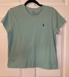 Polo Ralph Lauren Women's T-Shirt - Light Green Blue Embroidered Logo - Size M - Picture 1 of 6