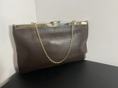 Cartera sin asas de cuero marrón Etra vintage años 50  Foto 1 de 4