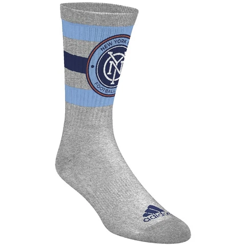 New York City FC MLS Adidas Men's Primary Team Logo Grey Performance Crew Socks Cover