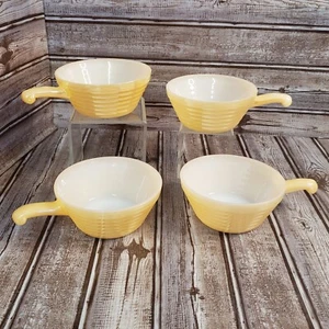 4 Vintage Fire King Oven Ware Peach Luster Ware Beehive Handled Soup Bowls Glass - Picture 1 of 8