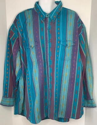 Camisa asteca vintage Plainsman bordada geométrica para homens grandes - Imagem 1 de 4