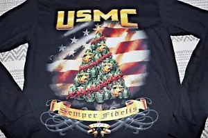 USMC Grenade Christmas Tree Tshirt Black Size Small Gildan NWOT - Picture 1 of 6