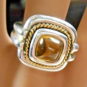 Tiffany &Co Sugarloaf Citrine Ring 18K 750 Yellow Gold & Sterling Silver Sz T - Picture 1 of 6