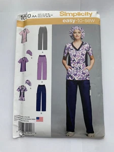 Simplicity 1020 New Uncut Misses Sz 10-18 Women's Scrubs Pants V-Neck Tops Hat - Picture 1 of 4