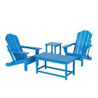 3pc Folding Adirondack Chair With Coffee Side Table Set Outdoor Poly Material