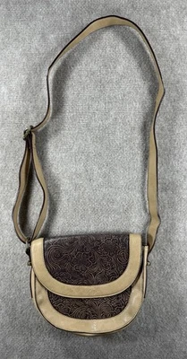 Cato Tooled Floral Crossbody Tan Brown Faux Leather Western Boho Saddle Purse - Image 1 of 4