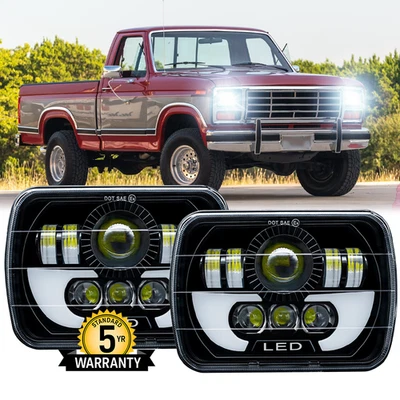 Par de faros rectangulares LED 5x7" 7x6" Hi Lo para Dodge W250 D350 Ram 1981-1993 Foto 1 de 4