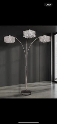 Miriam Modern Glam 3-Light Hanging Crystal Drop Shade Arc Floor Lamp Chrome (NEW - Image 1 of 4