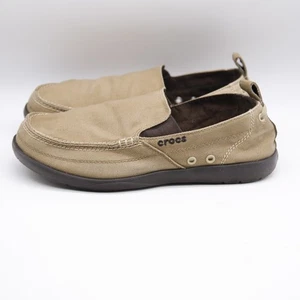 Crocs Zapatos Para Hombres 10 Walu Mocasines Sin Cordones Beige Lona Informal Clásico Playa - Imagen 1 de 8