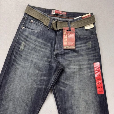 Pantalones de mezclilla Lee peto jóvenes 18 ajustados azules ajustados rectos seguros cinturón 28x33 Foto 1 de 4