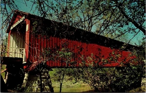 Cartolina PONTE COPERTO ROSSO a nord di PRINCETON, Illinois IL - Foto 1 di 2