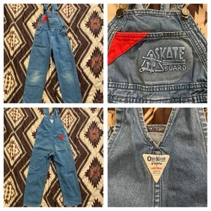 Vintage Oshkosh Skateboard Vest Back Denim Overalls Distressed Kids Size 7 RARE! - Picture 1 of 14