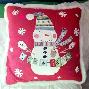 PIER 1 Christmas Pillow Embroidered Applique Let It Snow Blinking Lights READ - Picture 1 of 5