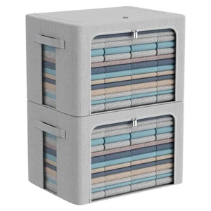 2Pack Extra Large Clothes Storage Bins Box - Linen Fabric Foldable Stackable ... - Picture 1 of 7