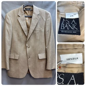 Giacca sportiva blazer Jos A Bank marrone chiaro tortora 100% seta pied de poule check 41R - Foto 1 di 19