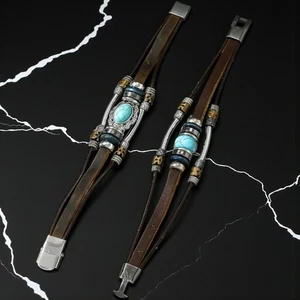 Monas modernes Duo 2x Herren Freundschaftsarmband Leder Clipverschluss Türkis EU - Bild 1 von 24