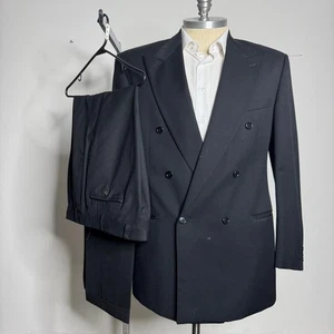 Mani Made In Italy Black Pure Virgin Wool Men's Double Breasted Suit 43R 35W - Picture 1 of 14