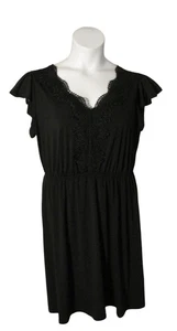 Maurices L Black Knee Length Dress Decorative Neckline Stretch - Picture 1 of 3