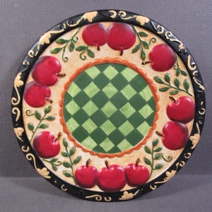 Yankee Candle Mini Underplate Red Apples Green Checkerboard 5" Country Kitchen - Picture 1 of 7