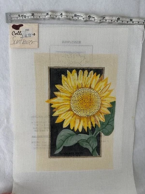 Collections SUNFLOWER painted needlepoint canvas + stitch guide NEW - Image 1 of 3