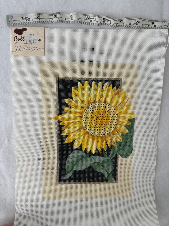 Collections SUNFLOWER painted needlepoint canvas + stitch guide NEW - Image 1 of 3