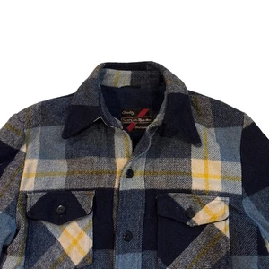 Vtg Sears Jacket Mens 44 Large Blue Plaid Wool Blend Shacket Lined Hipster 70s - Picture 1 of 11