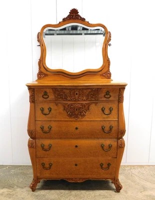 Antique Birds Eye Maple French Provincial Style Dresser Chest w/ Mirror - Image 1 of 4