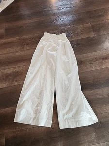 Nina Ricci Hose Damen 36 weiß weites Bein High Waist Baumwolle Leinenmischung - Bild 1 von 6