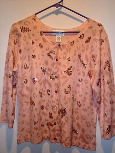 Chadwick's Ladies Peach Leopard Print SWEATER/CARDIGAN 3/4 Sleeve Size L - Picture 1 of 2