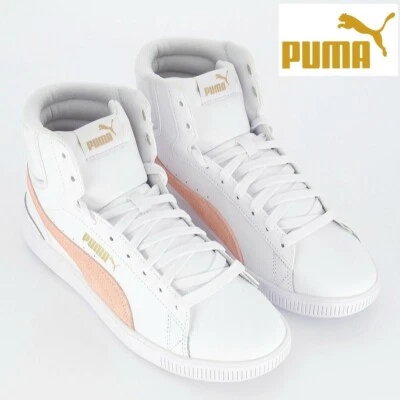 PUMA Women's White/Poppy Pink Vikky v3 Suede Leather&Otr Hi-Top Trainers,UK6/E39 - Image 1 of 4
