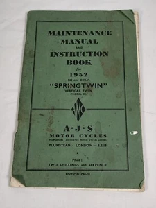 Vintage AJS SPRINGTWIN Motor Cycle Model 20 500cc Maintenance Manual & Instructi - Picture 1 of 18