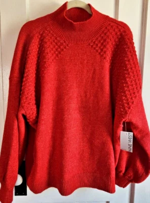 Новый с Ярлыками девять WEST красный насмешливый шеи уютный пуловер свитер мяч рукава женщина Sz 2 X - Изображение 1 из 4