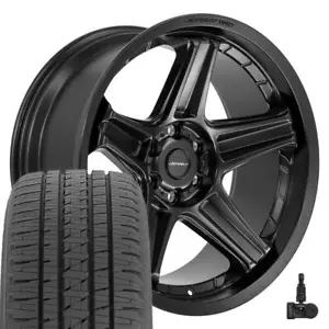 6 Lug GMC Chevy RAM Defiant DF07 22 in Satin Black Wheels, Bridgestone Tires Set - Picture 1 of 8