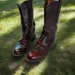 Lucchese 2000 Maroon Leather Western Boots Mens Size 8 1/2 Model # T007502 - Picture 1 of 24