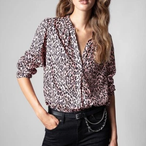 NWT Zadig & Voltaire Tink Squeleton Leopard Logo Silk Shirt Blouse Size S - Picture 1 of 6