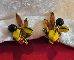 JULIANA D&E CARMEN MIRANDA STYLE NUGGET BEAD CLIP EARRINGS BOOK PIECE ! - Picture 1 of 4