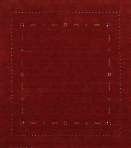 Red Gabbeh Square Rug Hand-knotted Wool Tribal Rug 6x6 ft - Picture 1 of 13