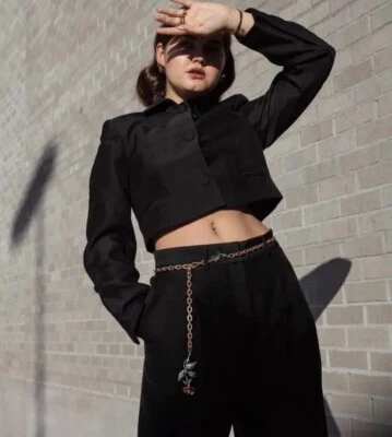 H&M Conscious Exclusive Cropped Silk Blend Blazer Size 12 Black Bloggers Fave - Image 1 of 4