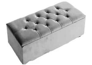 Ottoman Storage Box Chesterfield Velvet Blanket Toy Box Pouffe Bench - Picture 1 of 7
