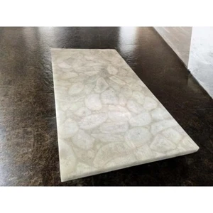 Mesa de comedor de cuarzo blanco encimera cristal piedras preciosas lujo oficina reunión decoración - Imagen 1 de 7