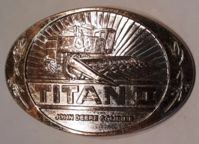 belt buckle 1985 John Deere Titan II 2 gold 3.75" long - Image 1 of 2
