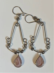 Peruvian Murano Gem Glass Dangle Earrings "Pink" Alpaca Silver w/Gift Box - Picture 1 of 1