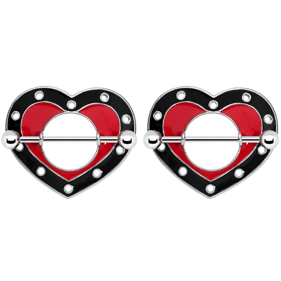Par de protectores piercing pezón 14G esmalte corazones acero quirúrgico Foto 1 de 1