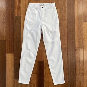 Abercrombie Kids High Rise Ripped White Mini Mom Jeans Girl's Size 15/16 Slim - Picture 1 of 19