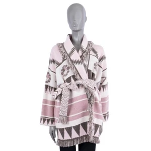 68319 auth ALANUI pink cashmere ICON JACQUARD BELTE Cardigan Jacket L - Picture 1 of 6