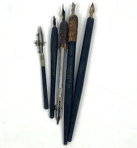 Lot 5 Wood Dip Pen Cork Top Fountain Pens Hardtmuth 127A Esterbrook 32 + More - Picture 1 of 12