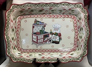 E5464 Temptations by Tara Large Rectangle Tray Platter Old World Holiday Santa - Picture 1 of 3