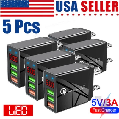 5Pack 3 Port QC 3.0 USB Wall Fast Charger Hub Charge Adapter for iPhone Samsung - Image 1 of 4